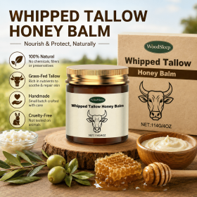 Natural Tallow Honey Balm, Whipped Grass-Fed Beef Tallow & Raw Honey Moisturizer for Dry Skin, 4oz