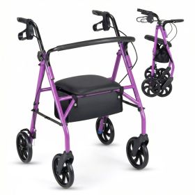 2-in-1 Rollator Walker with Seat (Purple), 8-Inch Large Wheels & Versatile Braking System, Adjustable Height