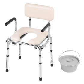 Commode Chair, Bedside Commode with Padded Seat, Drop-Down Arms, 7-Level Adjustable Height, 5.8L Removable Bucket, Easy to Assemble, 350LBS Capac