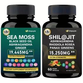 15-in-1 Sea Moss & 8-in-1 Shilajit Ashwagandha Supplement Bundle Energy Mood Support 60 Capsules Each (Option: 1)